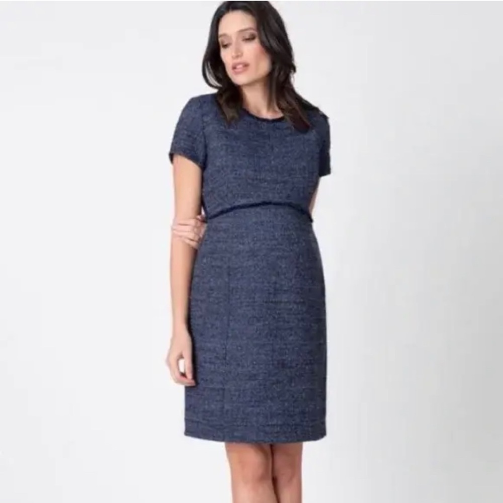Seraphine Maternity Kiara A-Line Boucle Tweed Dress Navy -size 6 -wedding/office